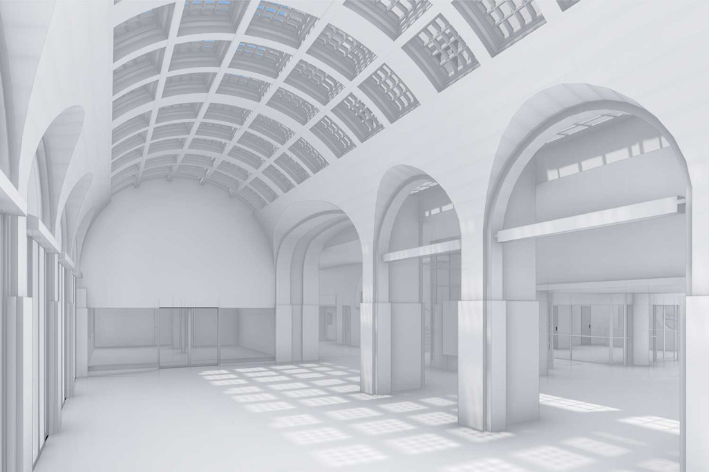 Fribourg Gare CFF, 3D-CAD-Modell Eingangshalle, Gebäudeaufnahme HMQ AG