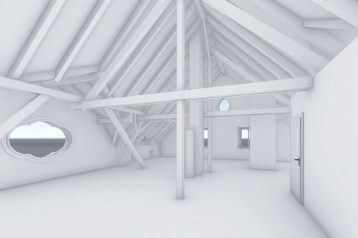 Alvaneu, Altes Schulhaus, 3D-BIM-Modell Dachkonstruktion, HMQ AG