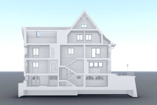 Gebäudeaufnahme, 3D-CAD-Modell, 3D-Schnitt, HMQ AG