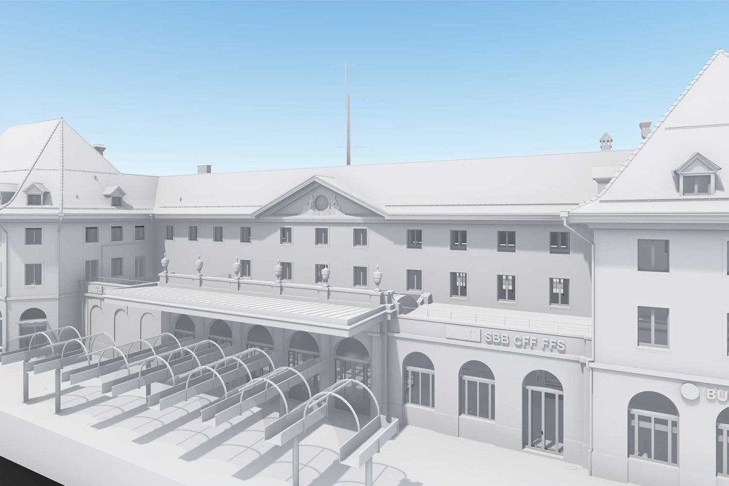 Fribourg Gare CFF, 3D-CAD-Modell, Gebäudeaufnahme HMQ AG