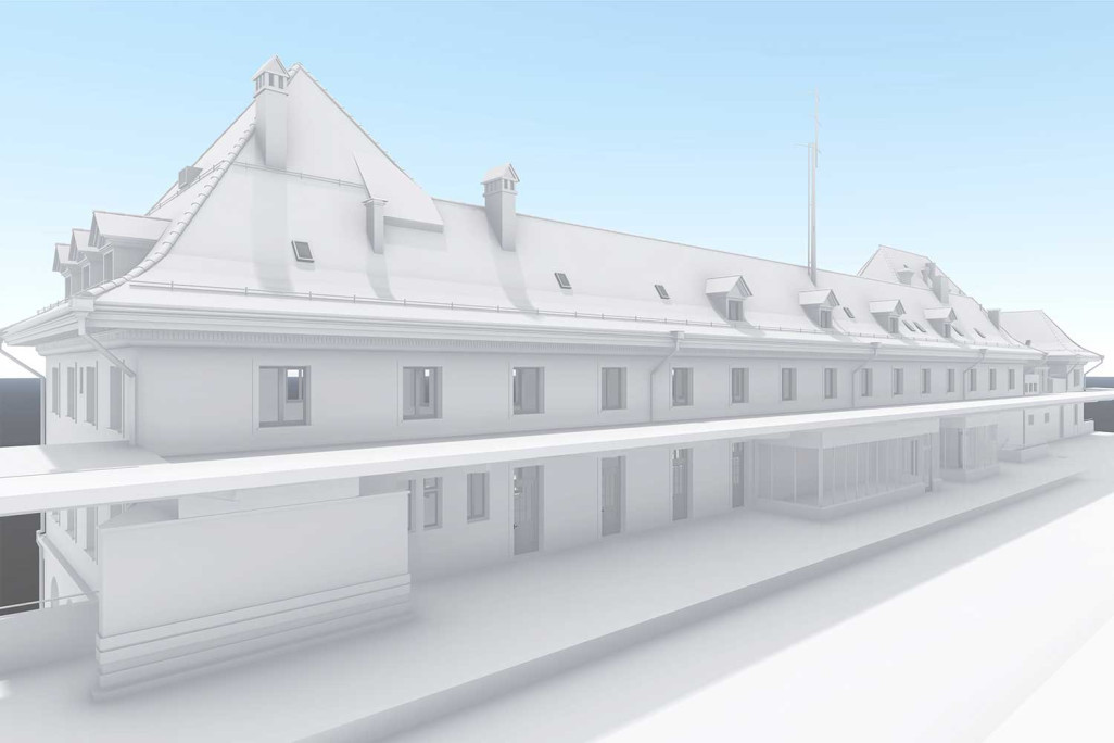 Fribourg Gare CFF, 3D-Modell, Gebäudeaufnahme HMQ AG