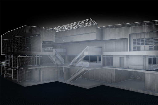 3D-Schnitt, Schulhaus Gebäudeaufnahme, HMQ AG
