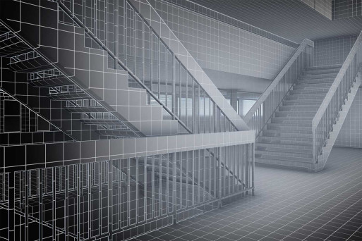 3D-Treppe, Schulhaus Gebäudeaufnahme, HMQ AG