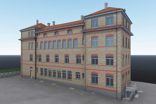 3D-Modell Theilerhaus in Zug aus Punktwolke Gebäudevermessung, HMQ AG