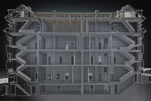 3D-Schnitt Theilerhaus in Zug aus Punktwolke Gebäudevermessung, HMQ AG