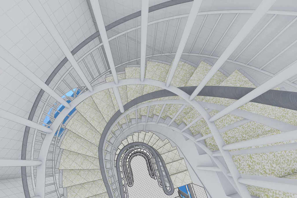 Villa, 3D-Treppe, Vermessung Gebäudeaufnahme, HMQ AG