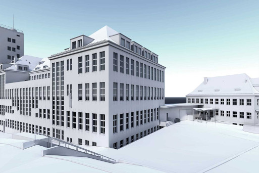Zürich, Gebäudeaufnahme Kirchgemeindehaus Rosengarten, 3D-Modell HMQ AG