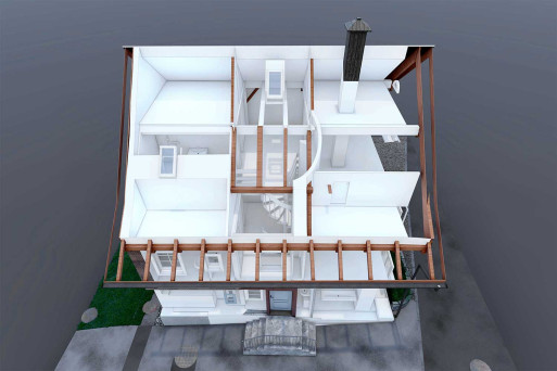 Einfamilienhaus, Gebäudeaufnahme 3D-Dachkonstruktion, HMQ AG