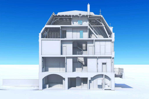 Basel, Pfarrhaus 3D-Gebäudeaufnahme Querschnitt, HMQ AG