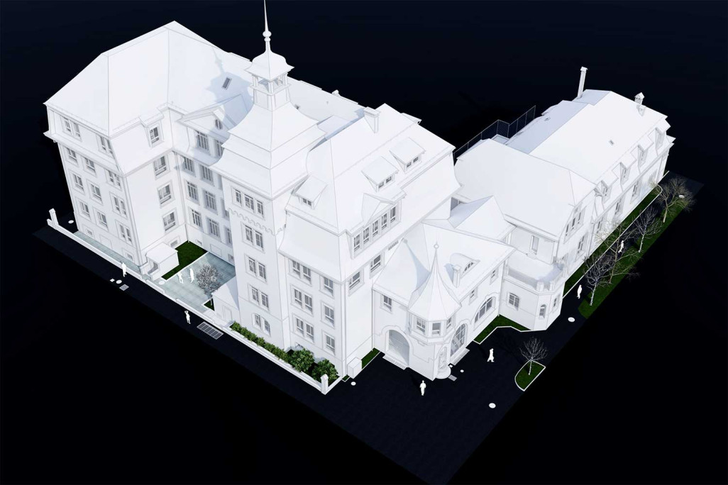 Gebäudeaufnahme, Schulhaus Moosmatt in Luzern, 3D-Modellierung, HMQ AG