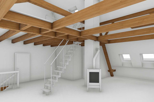 Bauernhaus mit Scheune, Gebäudeaufnahme von einem 3D-Modell, Innenraum, HMQ AG