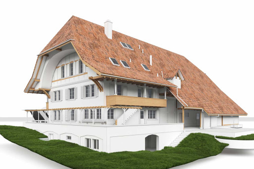 Bauernhaus mit Scheune, Gebäudevermessung von einem 3D-Modell, HMQ AG