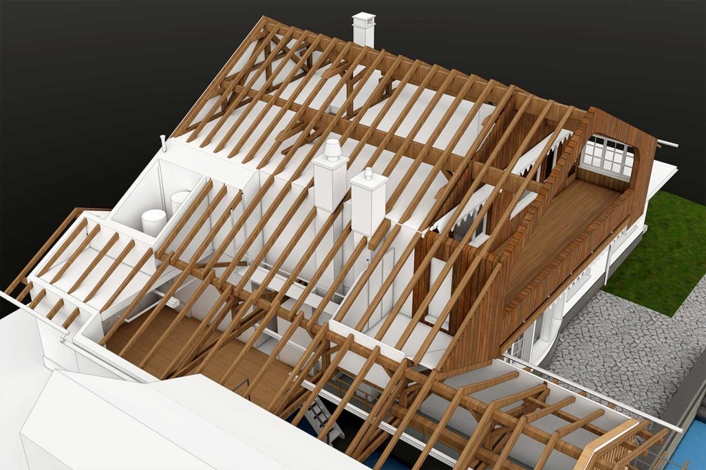 Gunten BE, Gebäudevermessung am Thunersee, 3D-Dachkonstruktion, HMQ AG