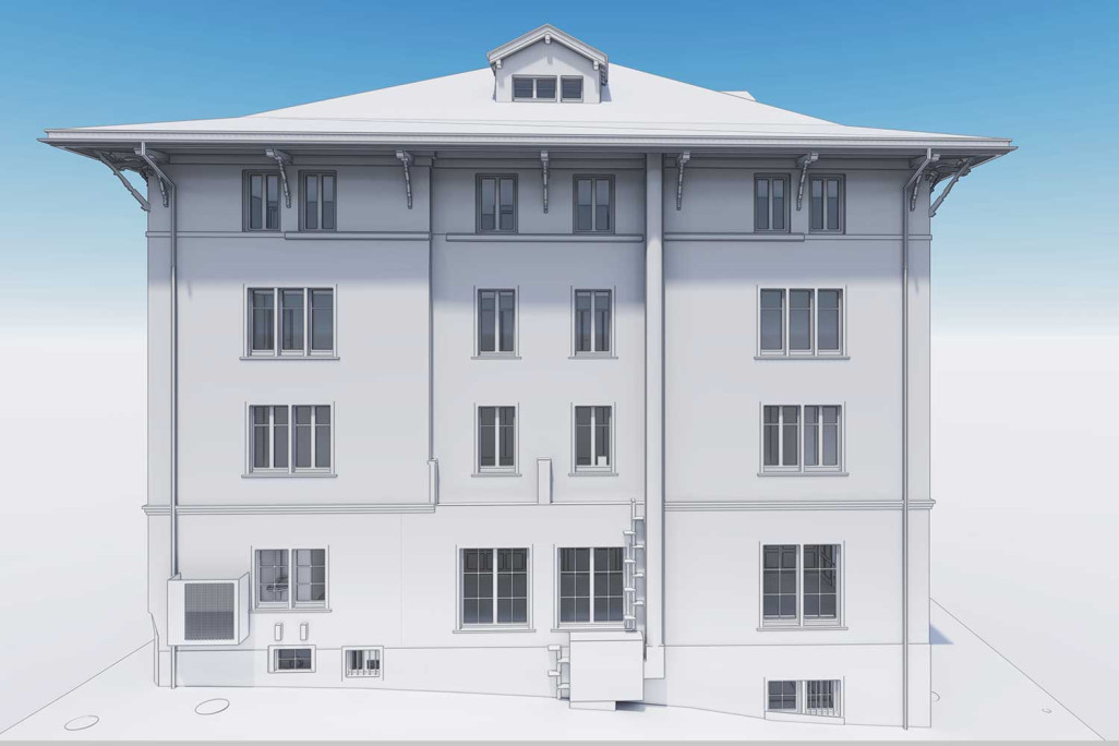 Bergün GR, Hotel Weisses Kreuz, 3D-Gebäudevermessung, HMQ AG