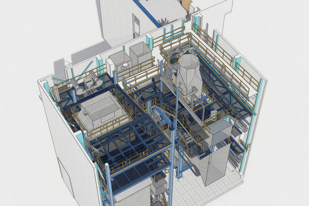 Trimmis GR, 3D-Modellierung Stahlkonstruktion, GEVAG Rauchgasreinigung, HMQ AG