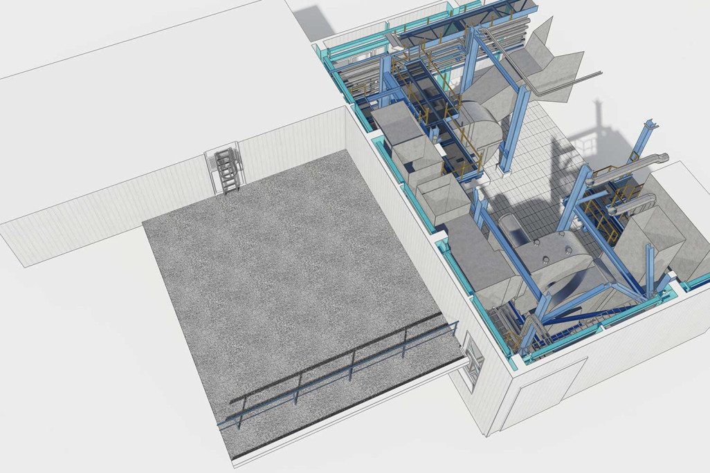 Trimmis GR, 3D-Grundriss Stahlkonstruktion, GEVAG Rauchgasreinigung, HMQ AG