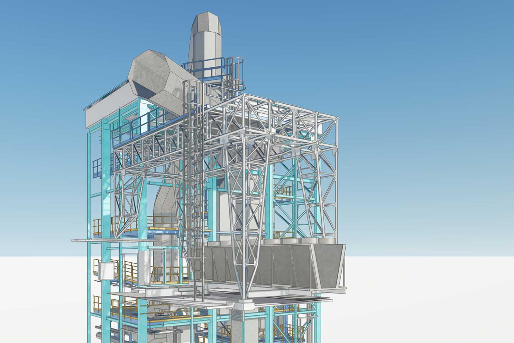 Trimmis GR, GEVAG Rauchgasreinigung, 3D-Modellierung Stahlkonstruktion, HMQ AG