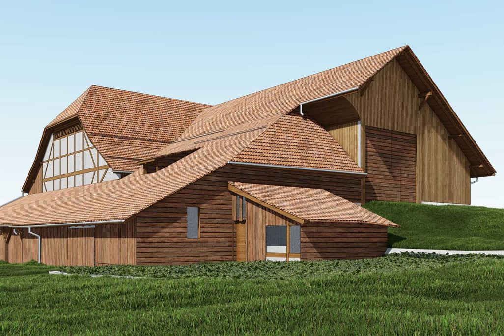 3D-BIM-Modell von Bauernhaus mit Scheune in Bellmund, HMQ AG