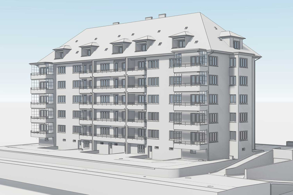 3D-Modellierung mit ArchiCAD von Mehrfamilienhaus in der Stadt Bern, HMQ AG