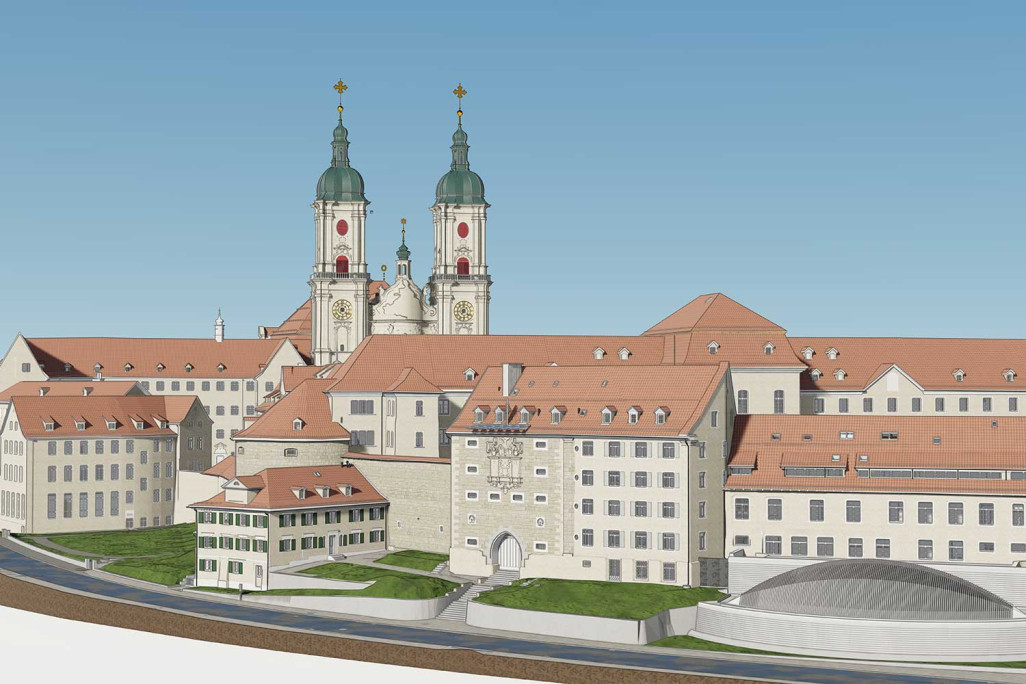 St. Gallen Stiftsbezirk, Gebäudeaufnahme, 3D-BIM-Modell vom Stiftsbezirk Areal, HMQ AG