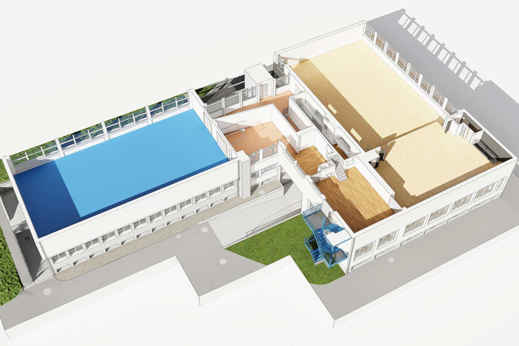 Vordemwald, Gebäudeaufnahme Gemeindesaal und Turnhalle, 3D-Grundriss, HMQ AG