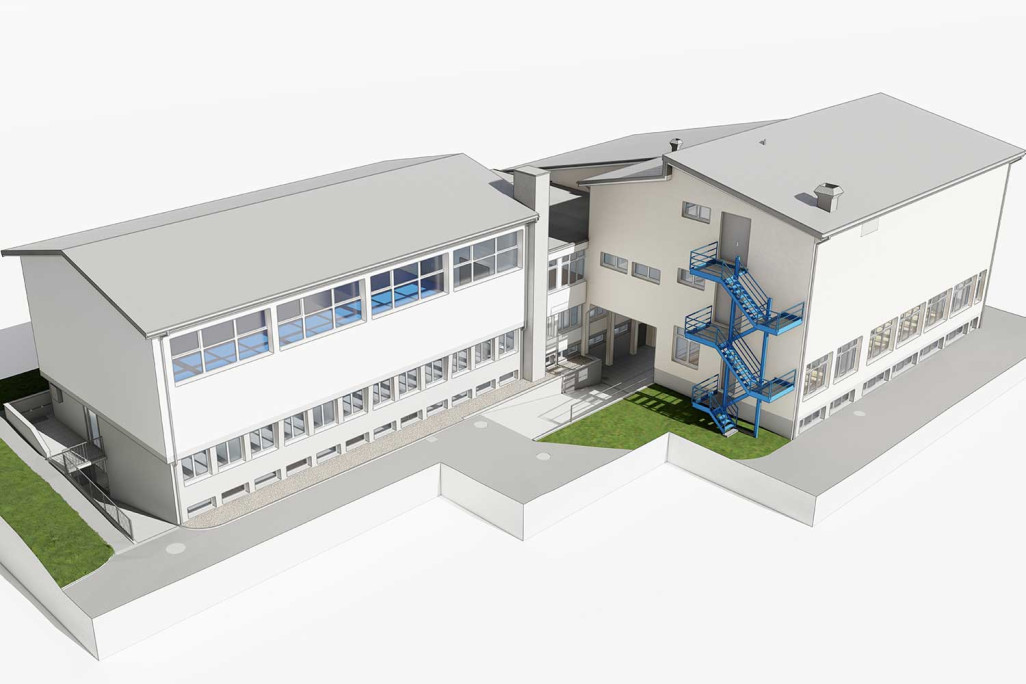 Vordemwald, Gebäudeaufnahme Gemeindesaal und Turnhalle, 3D-Modell, HMQ AG