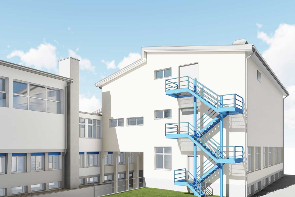 Vordemwald, Gebäudevermessung Gemeindesaal und Turnhalle, 3D-Fassaden, HMQ AG