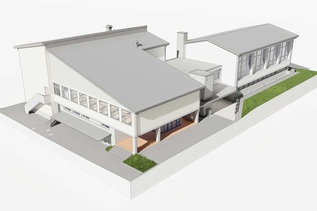 Vordemwald, Gebäudevermessung Gemeindesaal und Turnhalle, 3D-Fassaden, HMQ AG