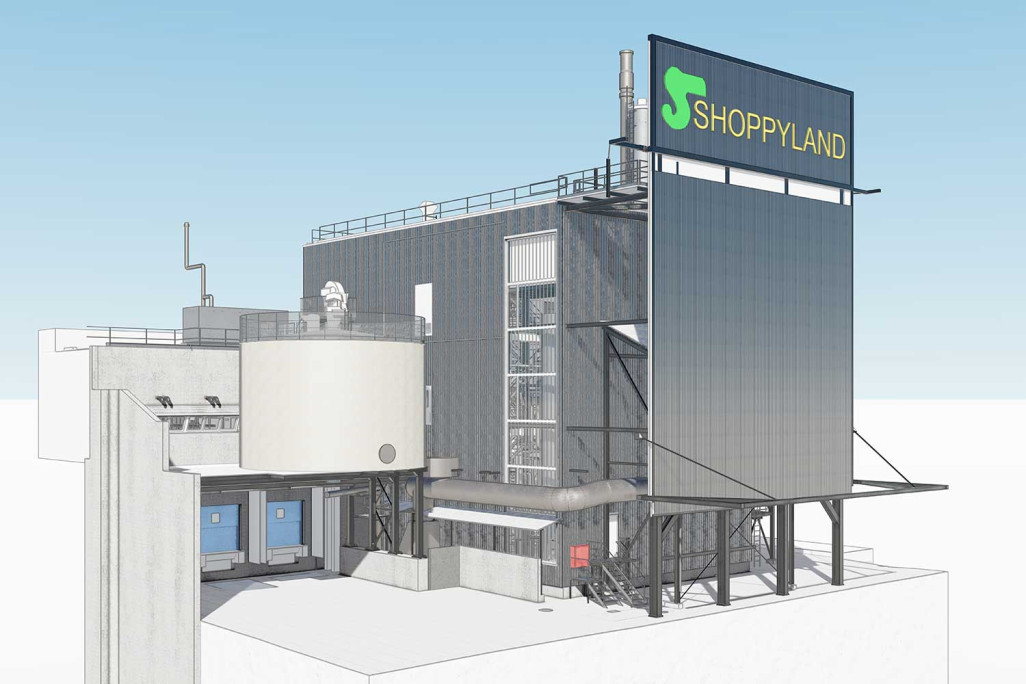 Schönbühl BE, Energiezentrale Shoppyland, 3D-Modell, HMQ AG