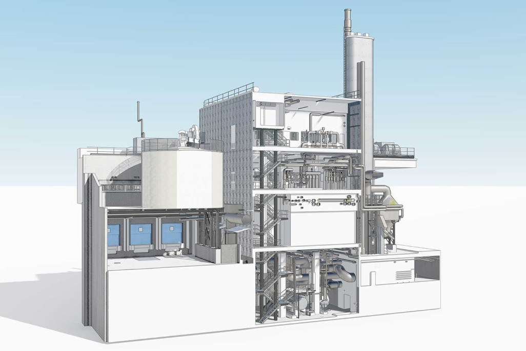 Schönbühl BE, Energiezentrale Shoppyland, Querschnitt aus 3D-Modell, HMQ AG
