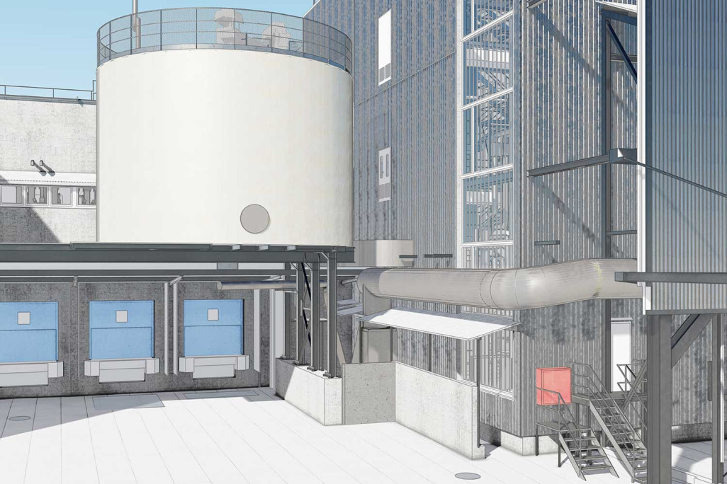 Schönbühl BE, Gebäudeaufnahme der Energiezentrale Shoppyland, HMQ AG