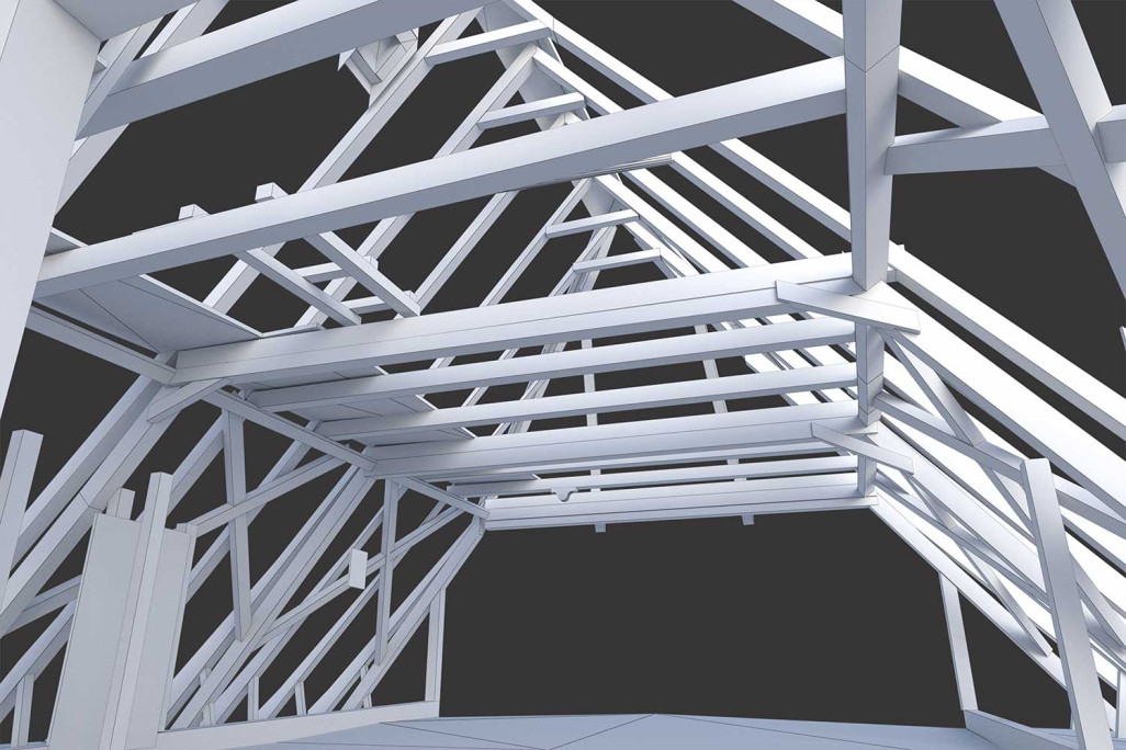3D-Modell Dachkonstruktion aus Gebäudeaufnahme, HMQ AG