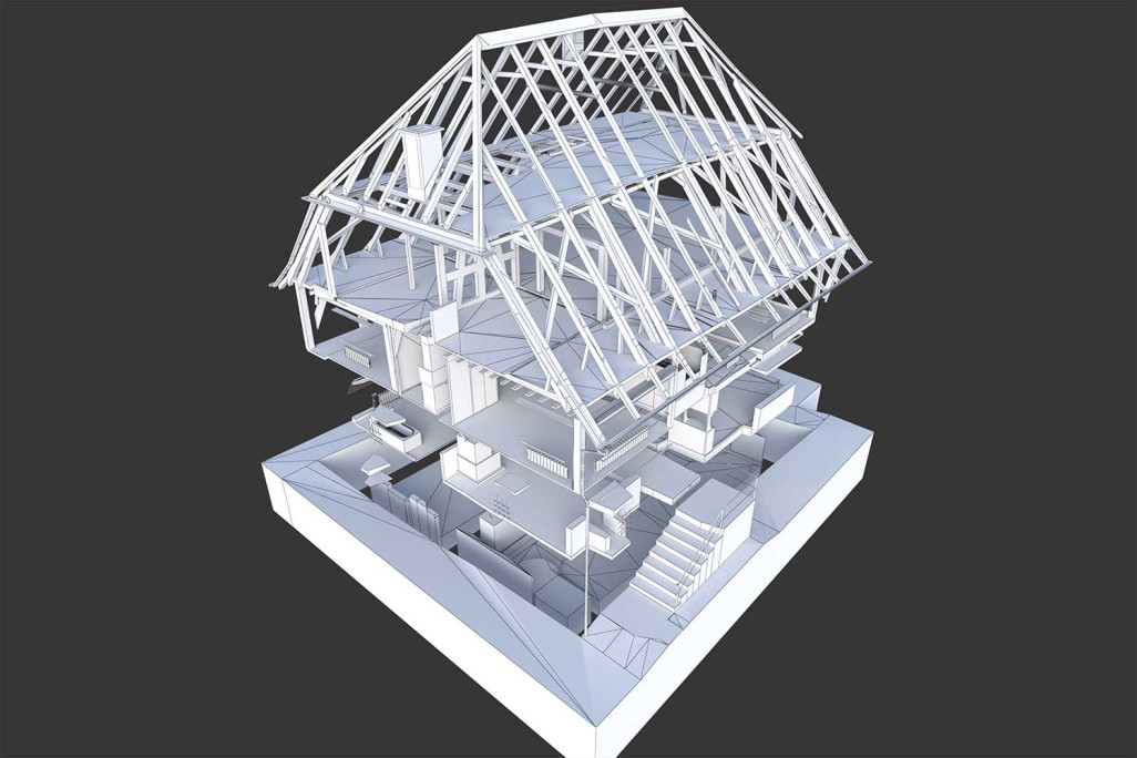 3D-Modell Tragkonstruktion aus Gebäudeaufnahme, HMQ AG